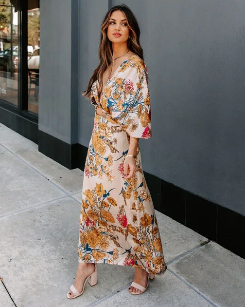 Taylen Satin Floral Cutout Maxi Dress - FINAL SALE | VICI Collection