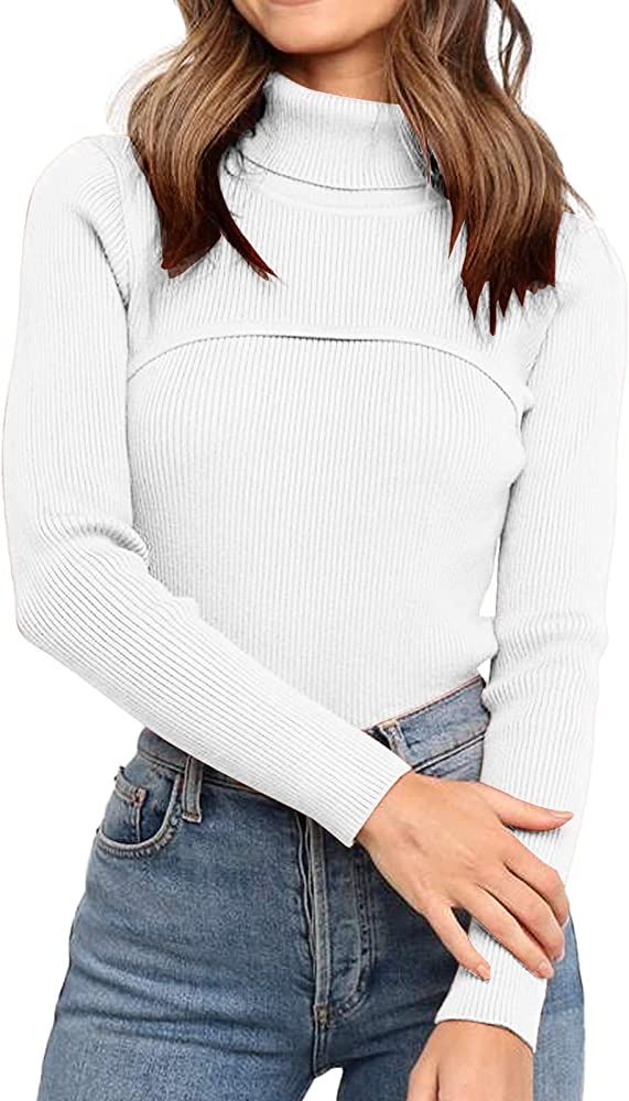 PRETTYGARDEN Women’s Turtleneck Knit Sweater Long Sleeve Soft Classic Fit Pullover Tops (White... | Amazon (US)