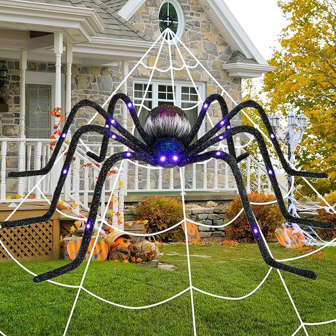 Rocinha 4FT Halloween Giant Spider with 16.4Ft Large Spider Web, Realistic Hairy Light Up Spider ... | Amazon (US)