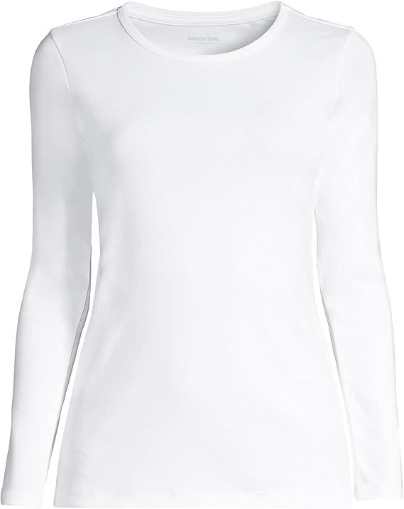 Lands' End Women's Cotton Rib Long Sleeve Crewneck T-Shirt | Amazon (US)