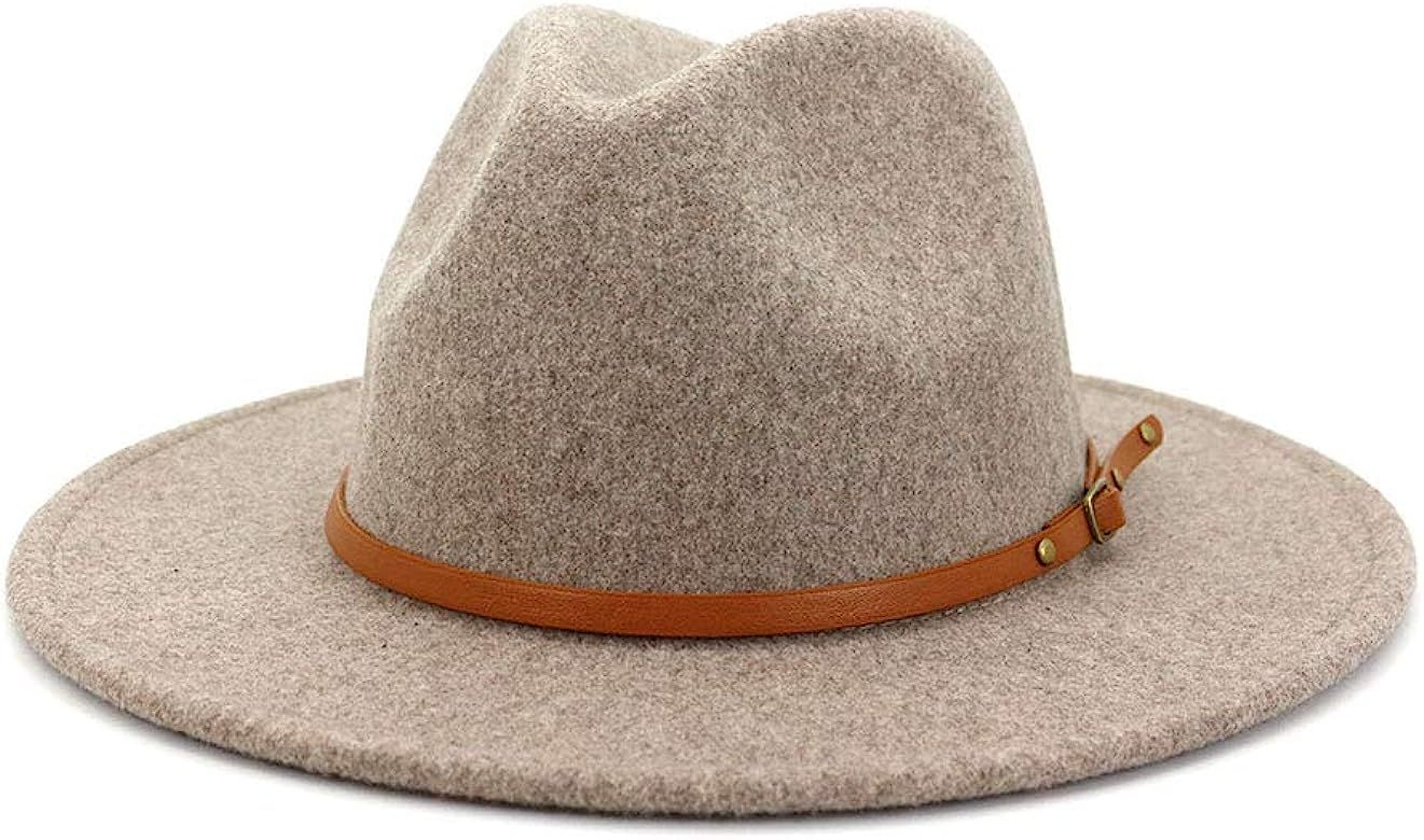 Lisianthus Women Belt Buckle Wool Wide Brim Fedora Hat | Amazon (US)