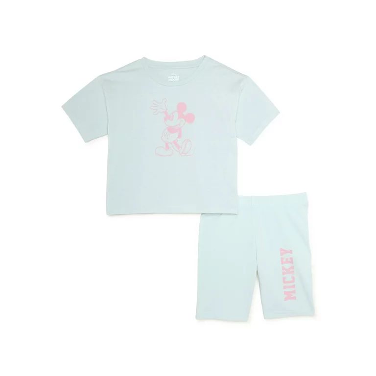 Mickey Mouse Girls Short Sleeve T-Shirt and Bike Short Set, 2-Piece, Sizes 4-16 | Walmart (US)