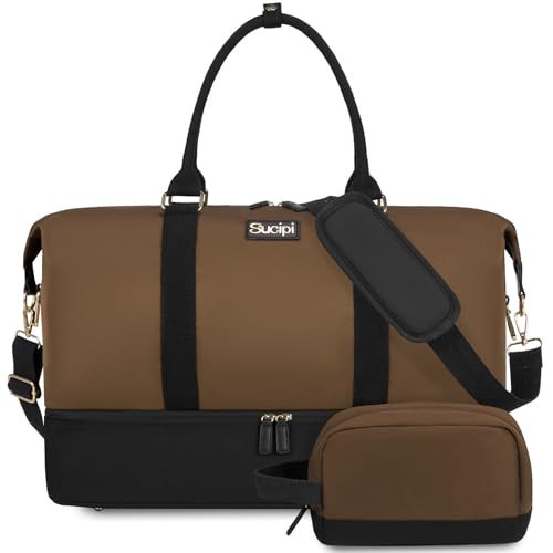Sucipi Weekender Bags for Women Canvas Travel Duffle Bag with Shoe Compartment Overnight Bag Carry on Duffel Bag with Toiletry Bag for Travel Daily Use Hospital | Amazon (US)