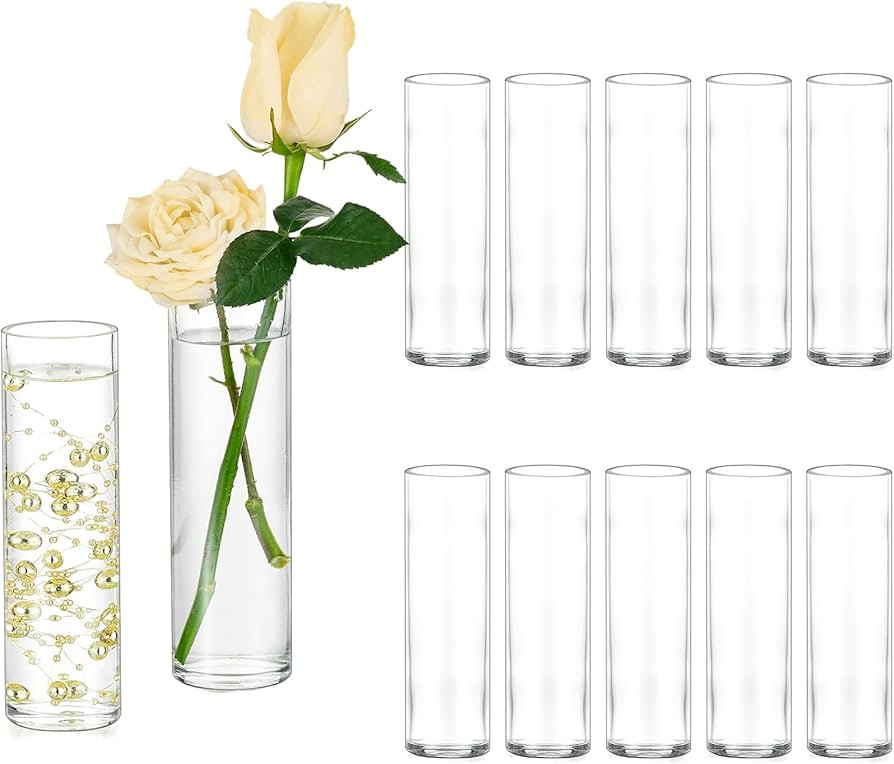 Hewory Cylinder Glass Bud Vases: Set of 12 Small Clear Skinny Single Flower Vase for Centerpieces... | Amazon (US)
