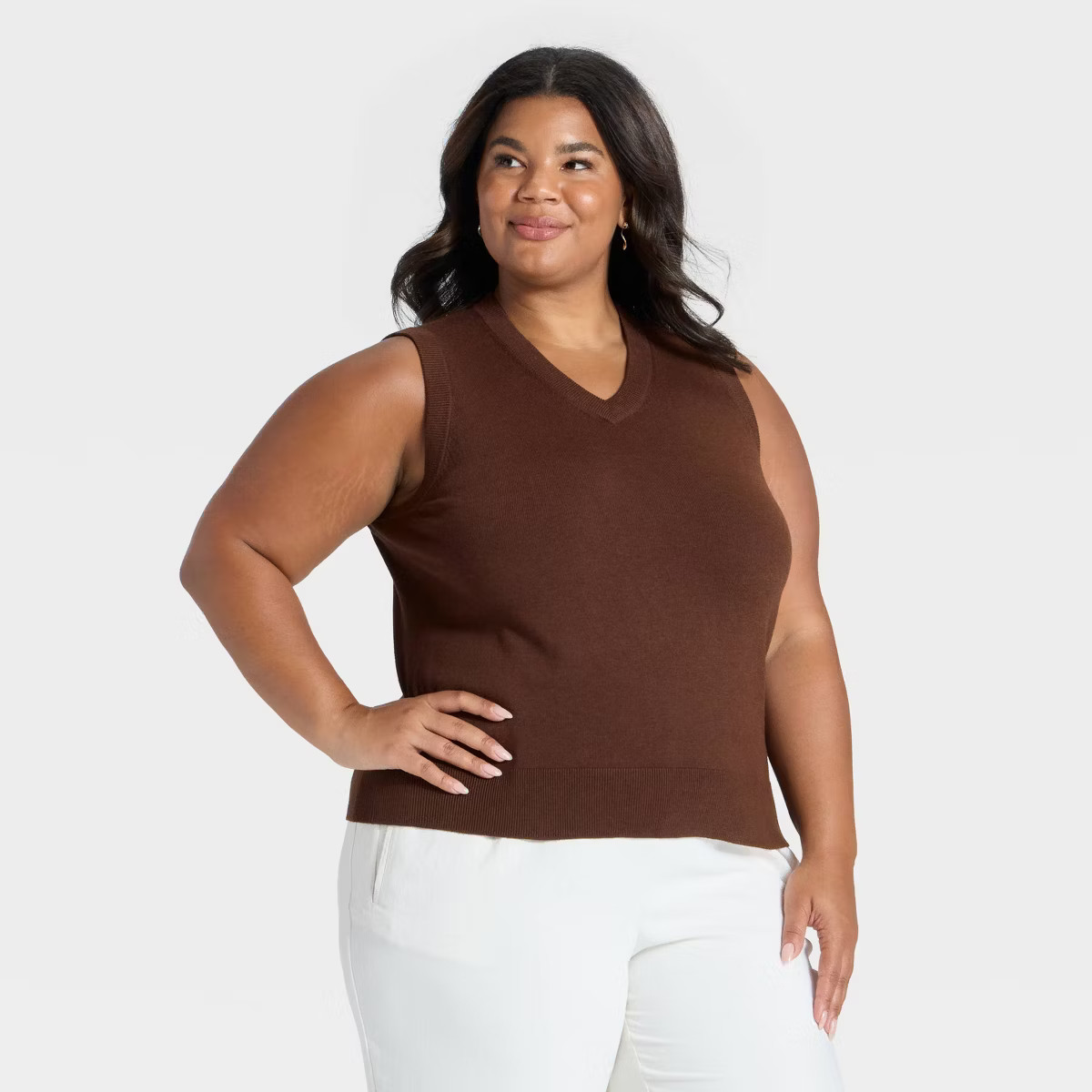 Women's V-Neck Sweater Vest - A New Day™ Brown 3X | Target