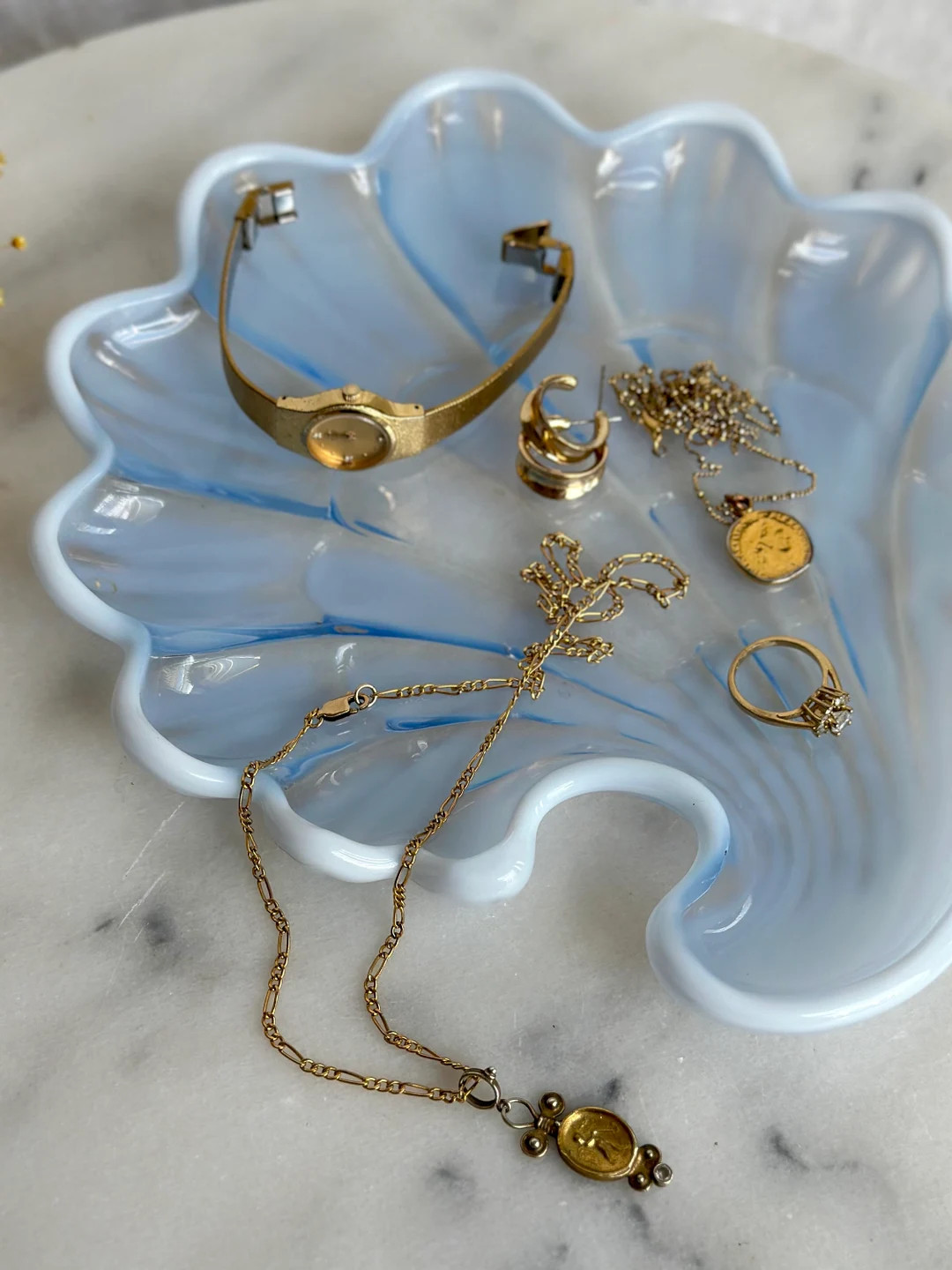 Vintage 60s Duncan & Miller Sanibel Scalloped Sea Shell Platter Opalescent Cape Cod Milk Blue Ruf... | Etsy (US)