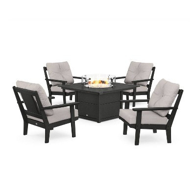 POLYWOOD 6pc Prairie Deep Seating Outdoor Patio Firepit Furniture Set Black/Dune Burlap: Craftsman Style, Cushioned Chairs, Square Table | Target