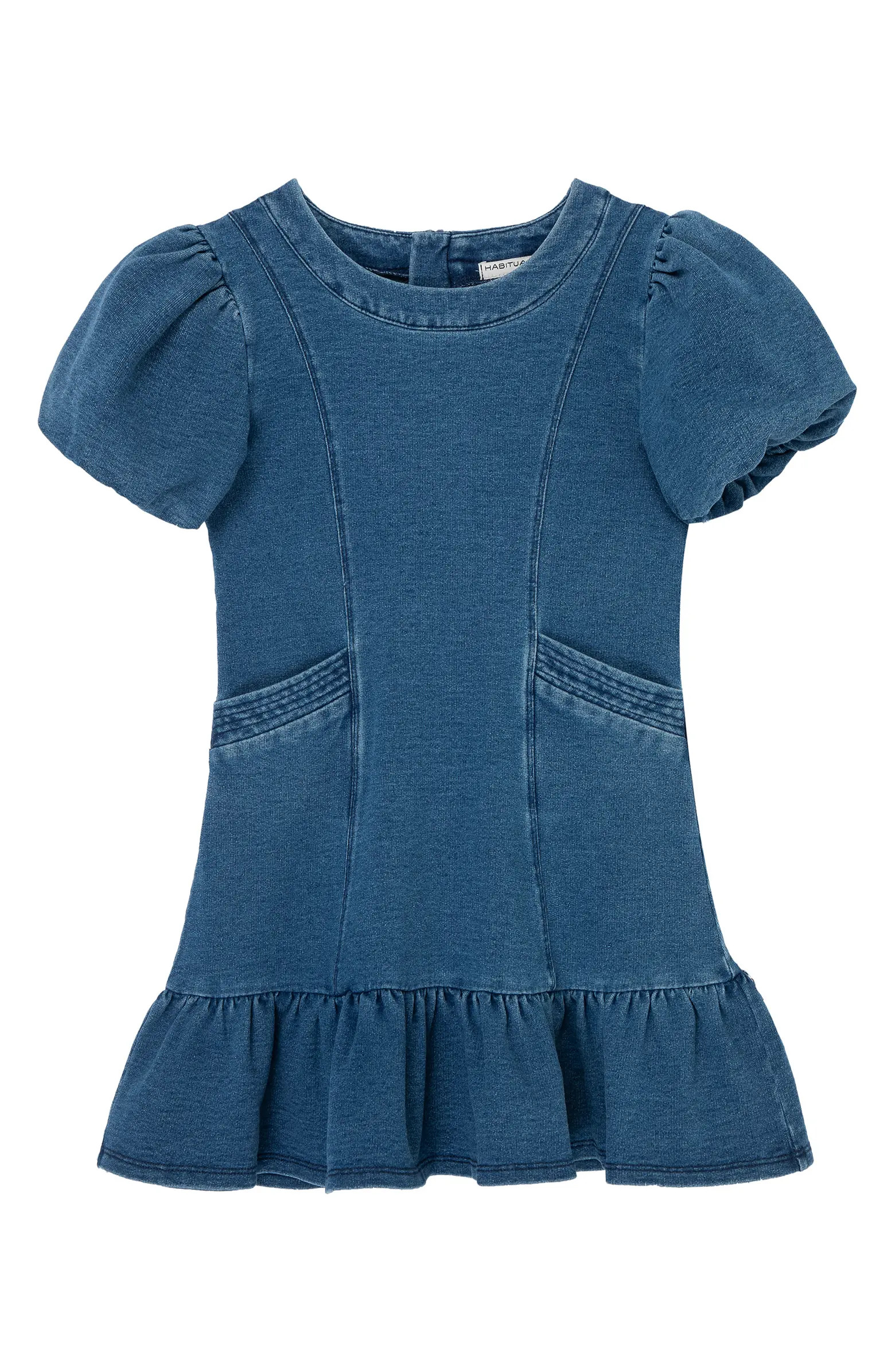 Kids' Puff Sleeve Stretch Denim Dress | Nordstrom
