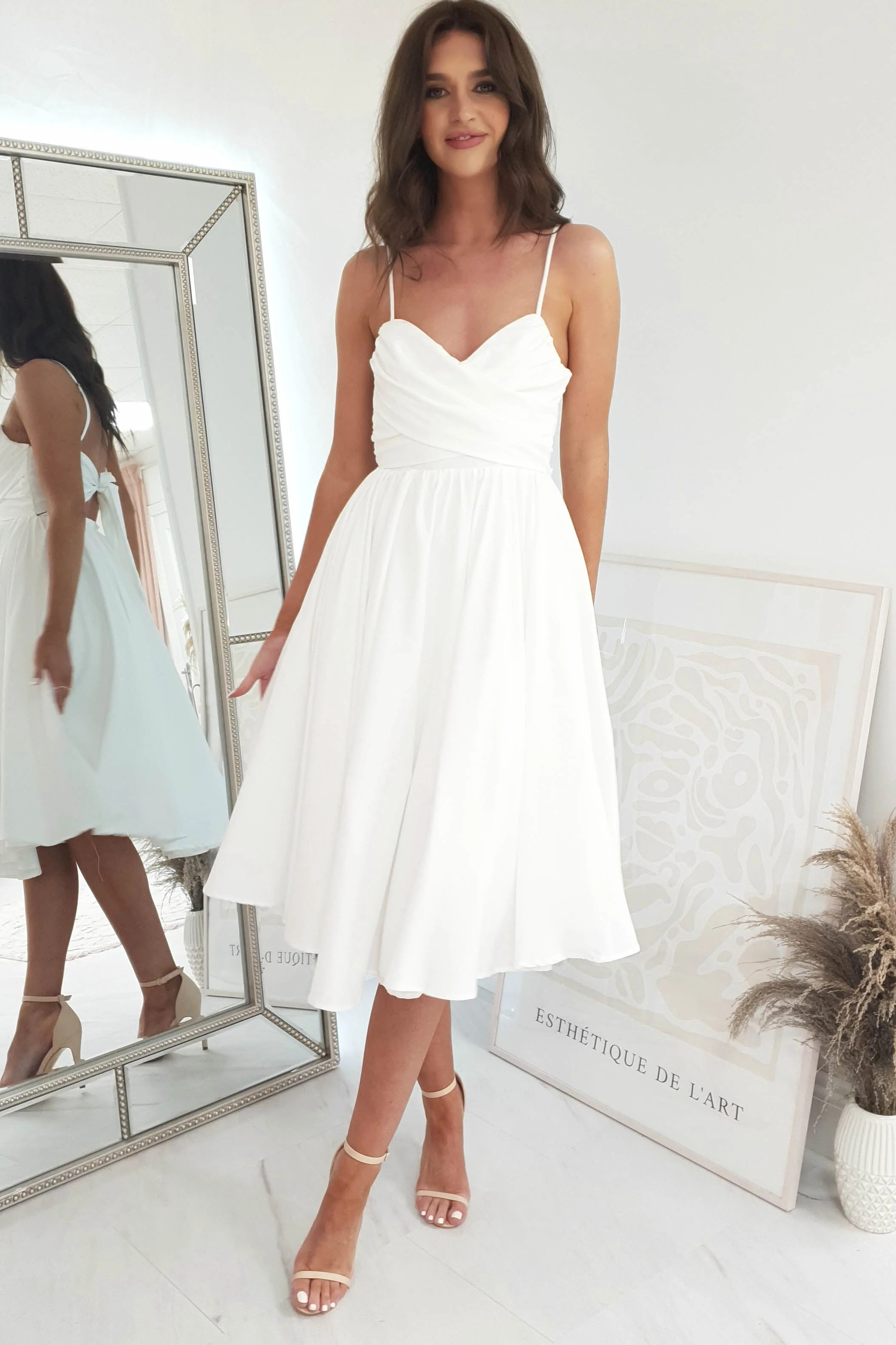Erinna Skater Midi Dress | White | Oh Hello Clothing