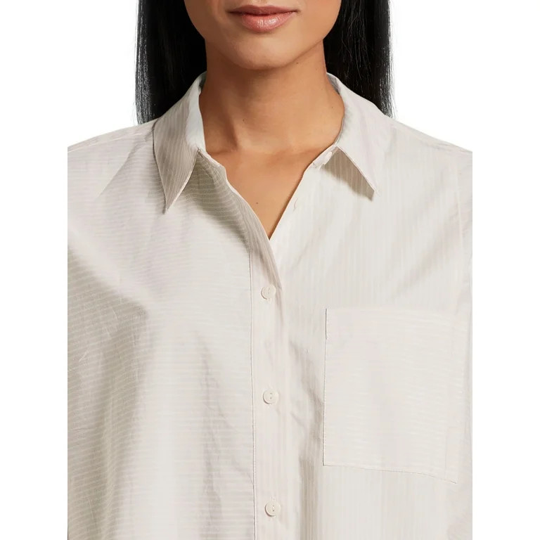 Time and Tru Women's Oversized Button Front Shirt, Sizes XS-XXXL | Walmart (US)