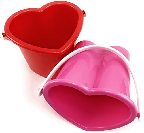 Matty's Toy Stop Beach Gear 6" Plastic Heart Shape Sand Buckets (Pails) Red & Pink Party Set Bund... | Amazon (US)