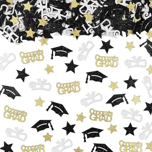 Gybeizhu 200PCS Glitter Graduation Confetti Class of 2026, Black and Gold Graduation Decorations, Grad Cap Star Congrats Grad Diploma Table Scatter for Grad Party Decorations 2026. | Amazon (US)
