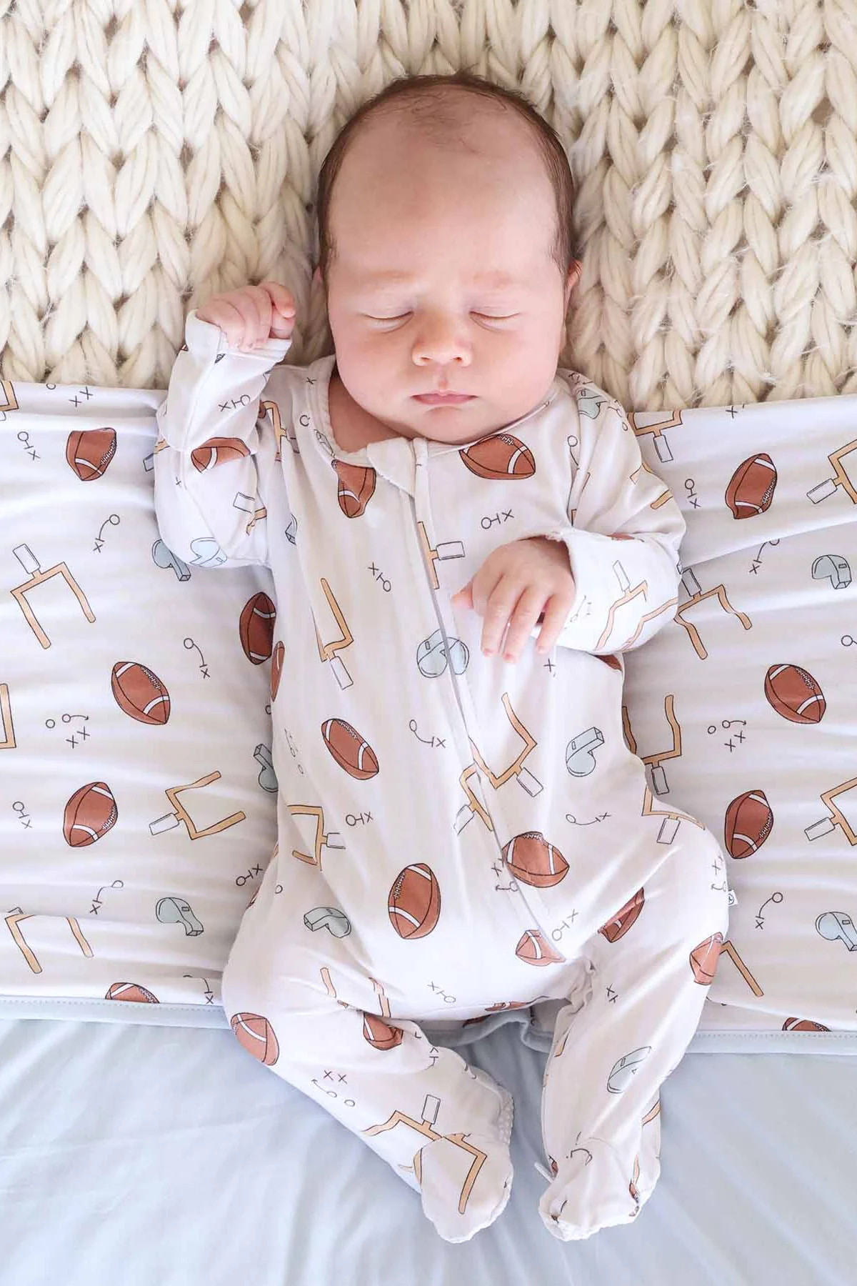 Tiny Touchdowns Zipper Footie | Neutral | Caden Lane