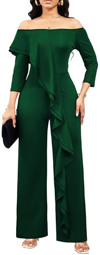 sexycherry Green Jumpsuits for Women Clubwear Formal 3/4 Sleeve Wide Leg Long Pants One Piece Rompers with Zipper for Club Night(X-Large) | Amazon (US)