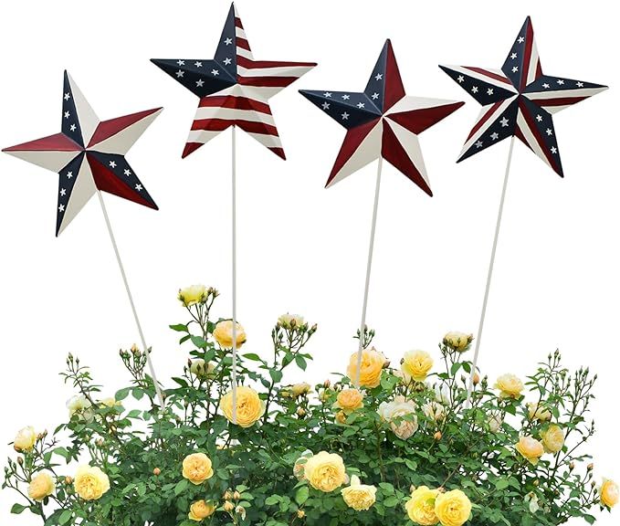 Metal American Flag Garden Stake Set of 4, USA Yard Sign Lawn Decoration Indoor Outdoor Patriotic... | Amazon (US)