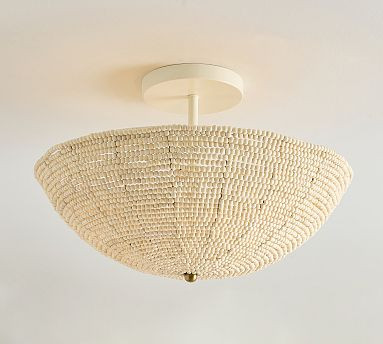 Montauk Wood Bead Round Flush Mount (24") | Pottery Barn (US)