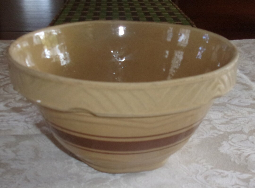 Vintage Antique Yellow Ware Stoneware Bowl Brown Band USA 104 8 - Etsy | Etsy (US)