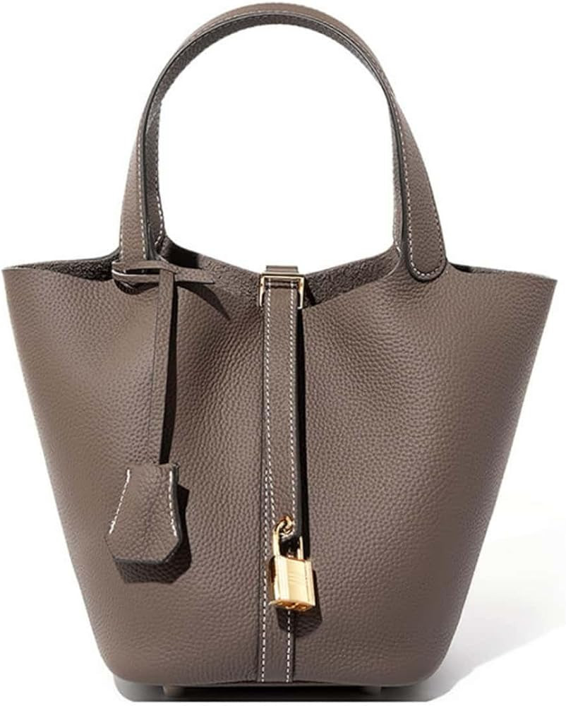 Genuine leather bucket bag for women old trend lychee drawstring soft basket tote bag | Amazon (US)