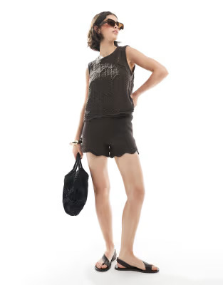Vero Moda crochet knit tank top and shorts set in chocolate brown | ASOS (Global)