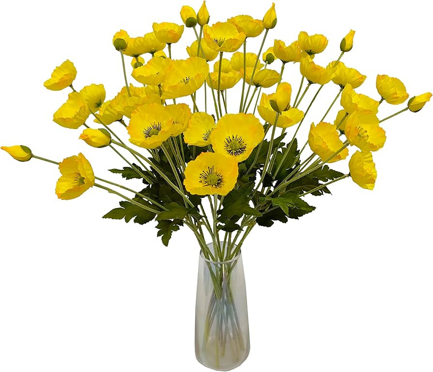 ATFL Yellow Poppy Flowers Artificial for Wedding Decorations,12 Pcs Fake Faux Silk Poppies Bulk f... | Amazon (US)