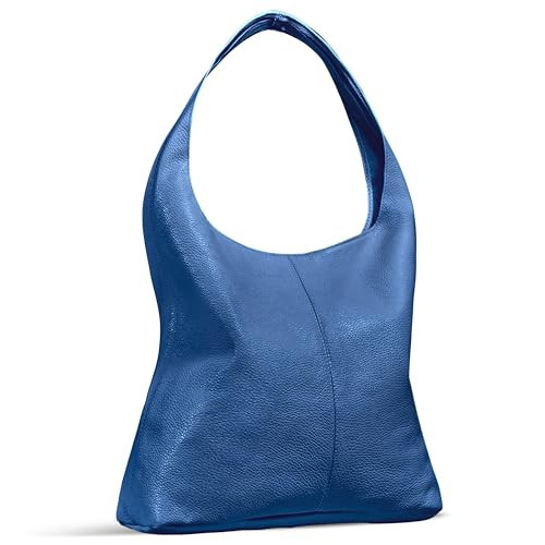 Italian Genuine Leather Hobo Bag for Women with Zipper | Large Soft Slouchy Shoulder Handbag Tote Bucket Purse Pocketbook (Blue) | Amazon (US)