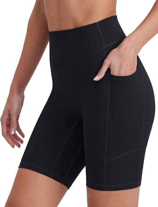 ENERBLOOM Womens Workout Yoga Shorts High Waist 8" Biker No Front Seam Cream Feeling Athletic Sho... | Amazon (US)