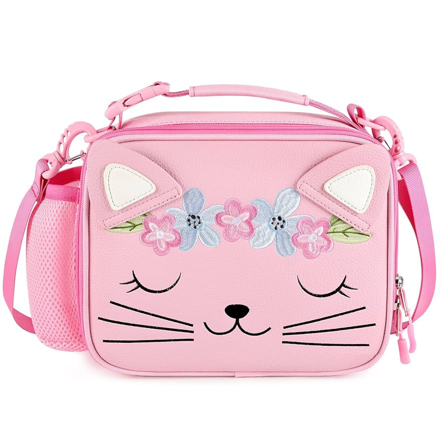 mibasies Kids Lunch Bag for Girls Leather Insulated Lunch Box with Water Bottle Holder and Should... | Amazon (US)