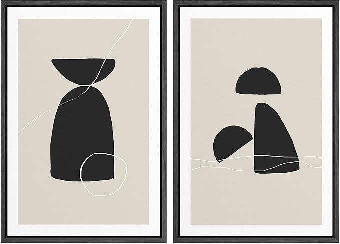 SIGNWIN Framed Canvas Print Wall Art Set Black Tan Mid-Century Figures Abstract Shapes Illustrati... | Amazon (US)