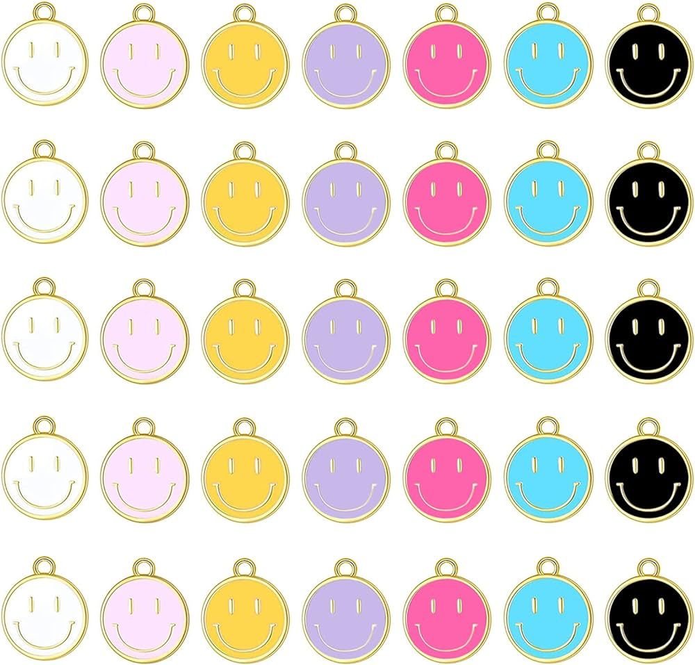 Anvin 35Pcs Smiley Face Charms for Jewelry Making Colorful Happy Face Pendants Assorted Cute Ting... | Amazon (US)
