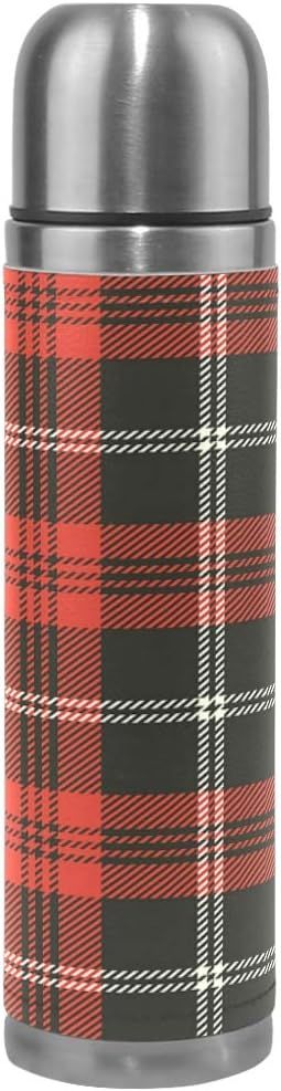 Red Black Plaid Vacuum Thermos Christmas Tartan Check Insulated Water Bottle Stainless Steel Doub... | Amazon (US)