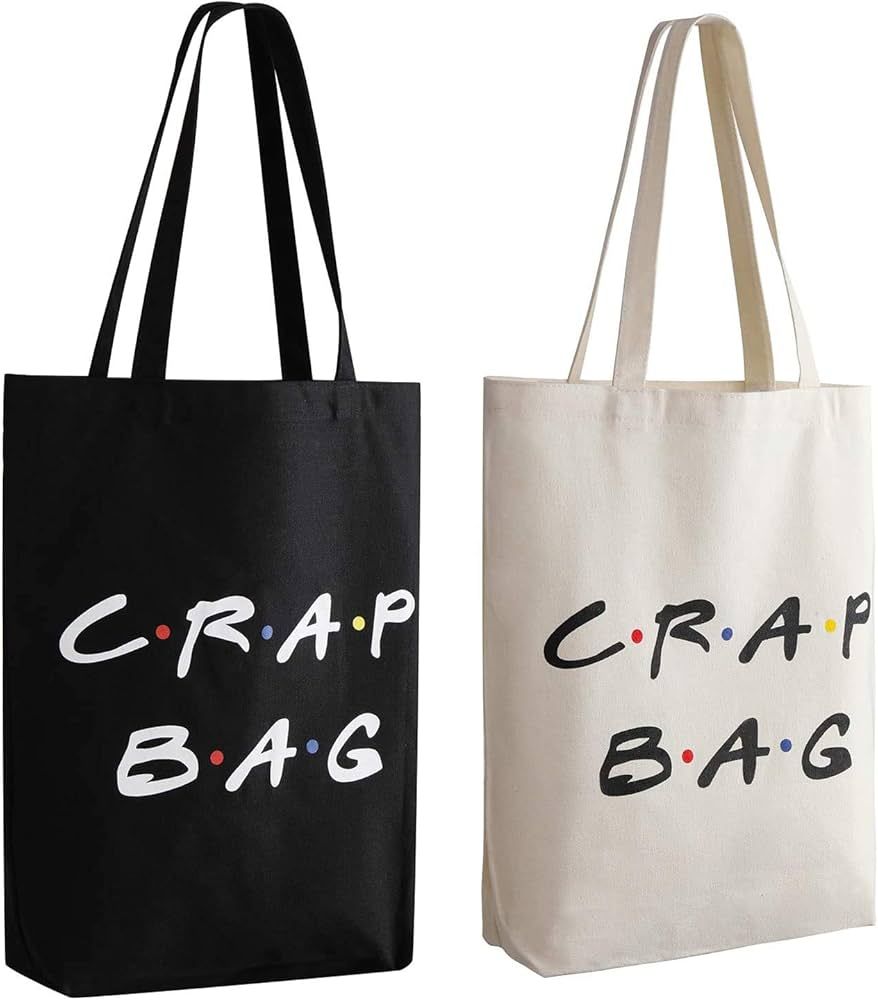 Erweicet Friends Show Crap Bag, 2 Pack Large Canvas Reusable Grocery Tote Bags White and Black Cr... | Amazon (US)