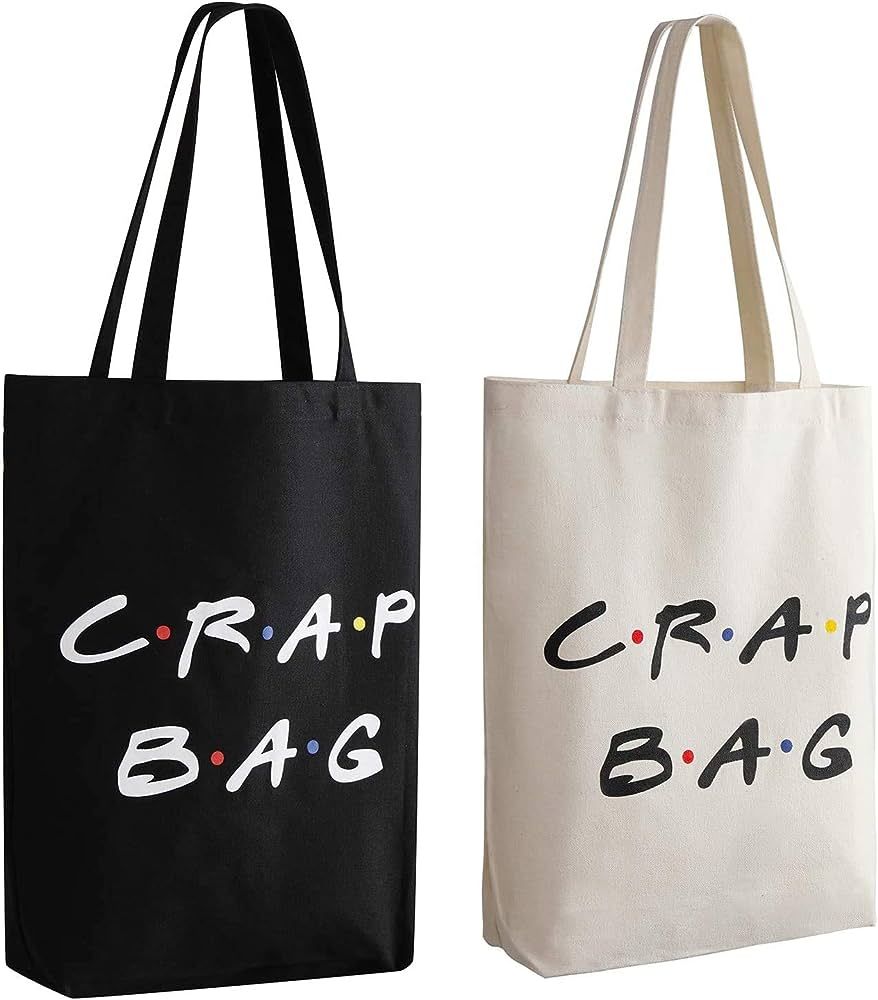 Erweicet Friends Show Crap Bag, 2 Pack Large Canvas Reusable Grocery Tote Bags White and Black Cr... | Amazon (US)