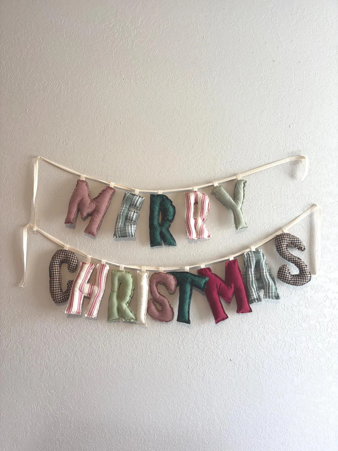 Handmade Merry Christmas Fabric Banner | Frayed Edge Holiday Garland - Etsy | Etsy (US)