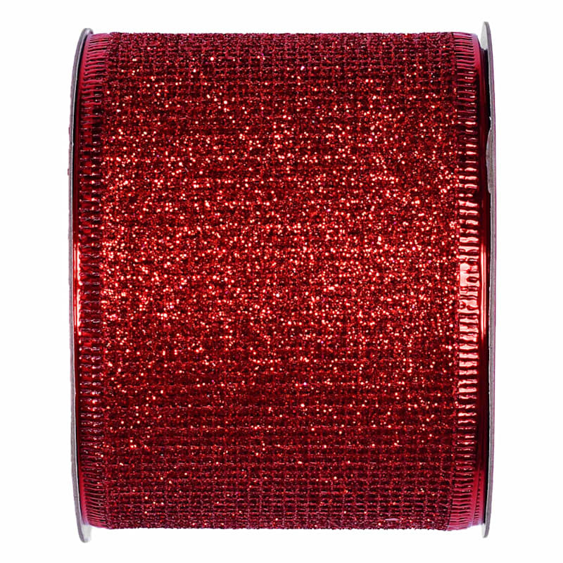 2.5" Red Glittered Net Ribbon, 8yd | At Home