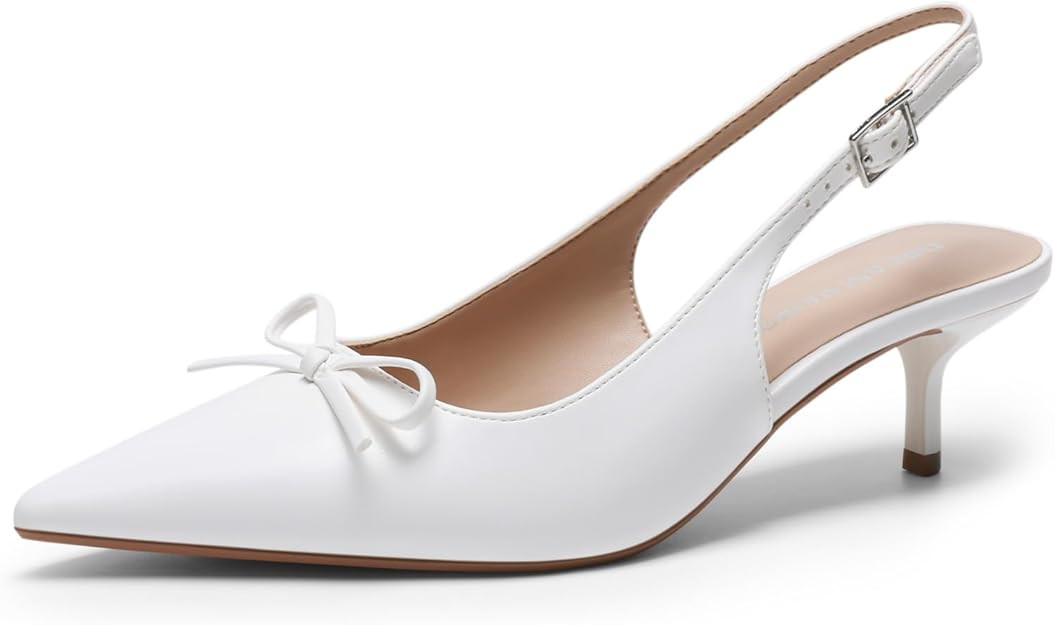 DREAM PAIRS Womens Slingback Kitten Heels, Pointed Toe 2.17 Inch Low Bow Dress Shoes All Day Wear... | Amazon (US)
