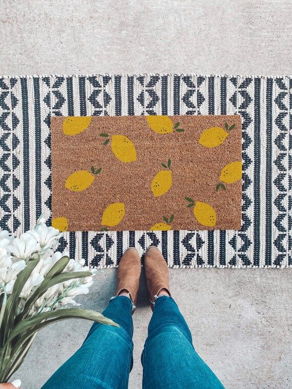 Lemon Doormat | Spring doormat | lemon decor | fun doormat | doormat funny | welcome mat | cute d... | Etsy (US)