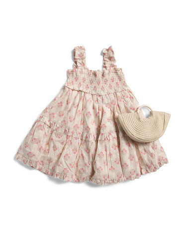 Toddler Girls Smocked Printed Dress With Purse | TJ Maxx