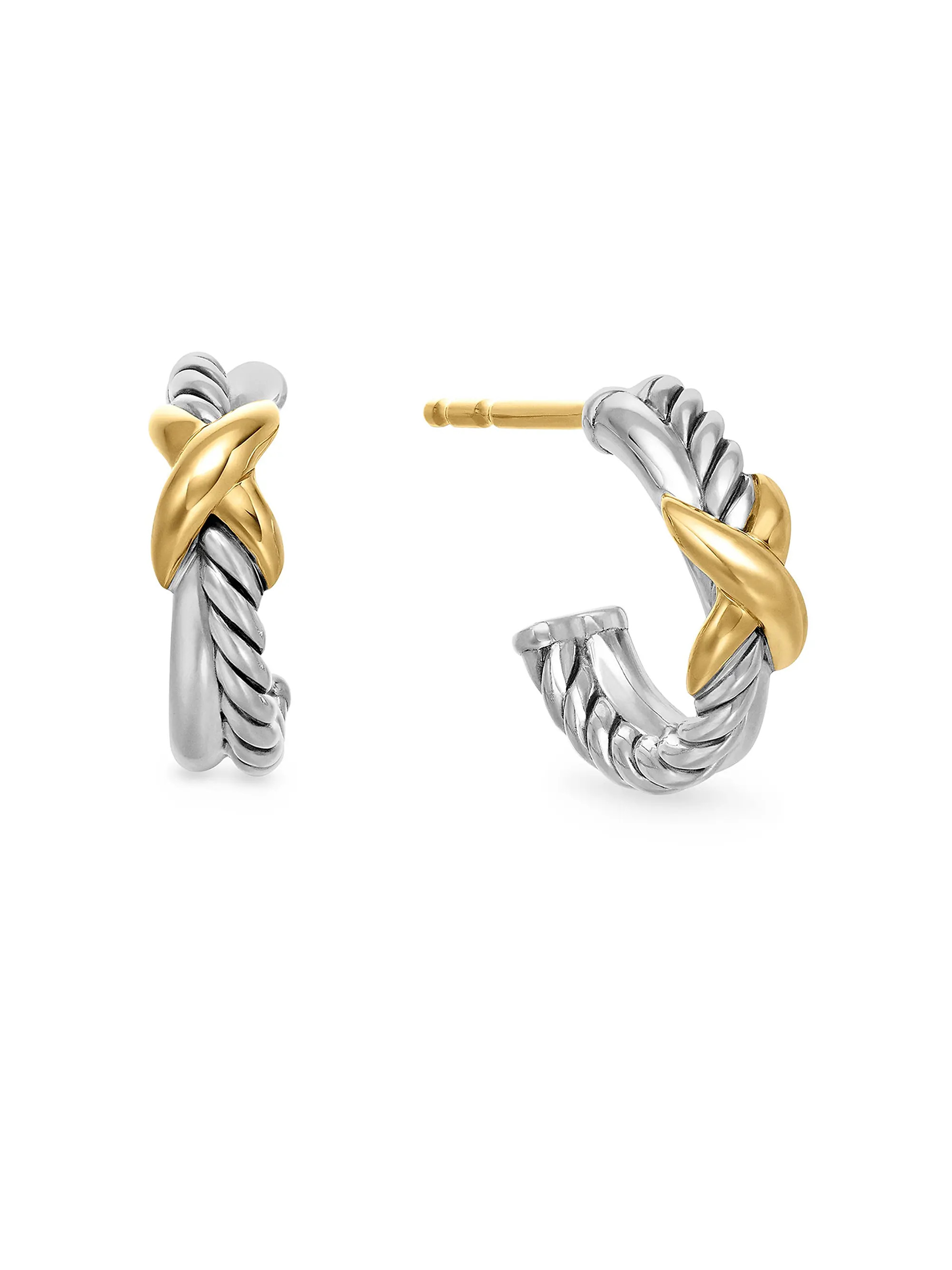 Petite X Hoop Earrings in Sterling Silver with 18K Yellow Gold, 12.6mm | Saks Fifth Avenue