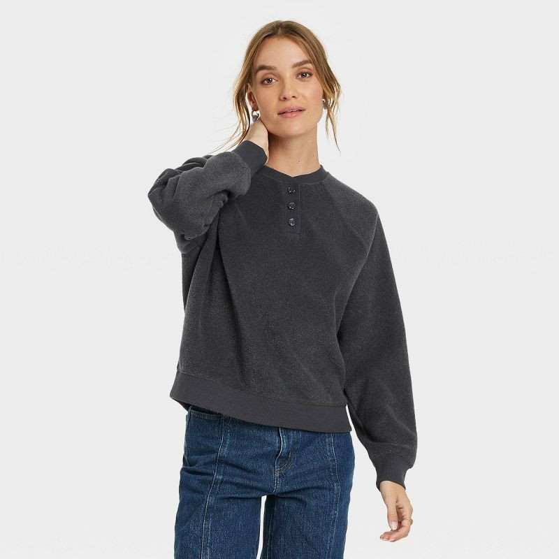 Women's Long Sleeve Lightweight Sherpa Henley Shirt - Universal Thread™ | Target