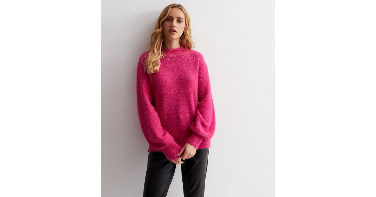 Sunshine Soul Deep Pink Glitter Knit High Neck Jumper
						
						Add to Saved Items
						Remov... | New Look (UK)
