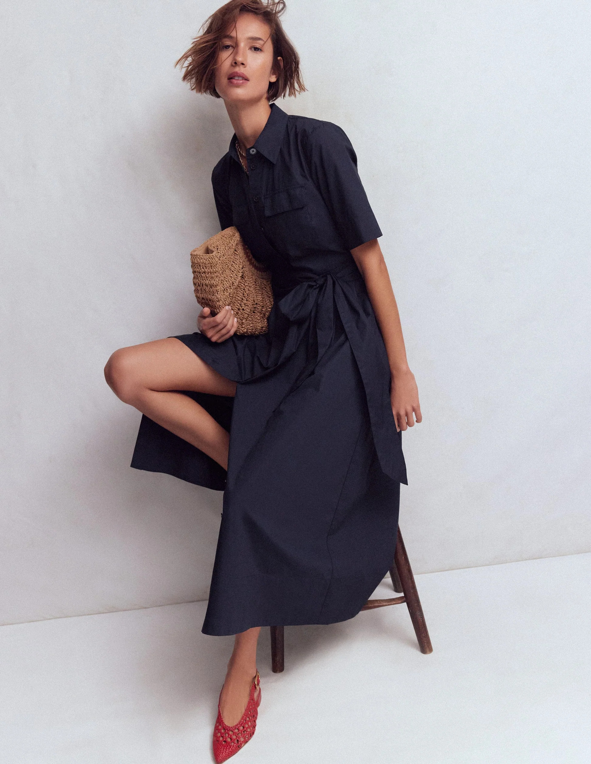Zoe Short Sleeve Shirt Dress-Navy | Boden (US)