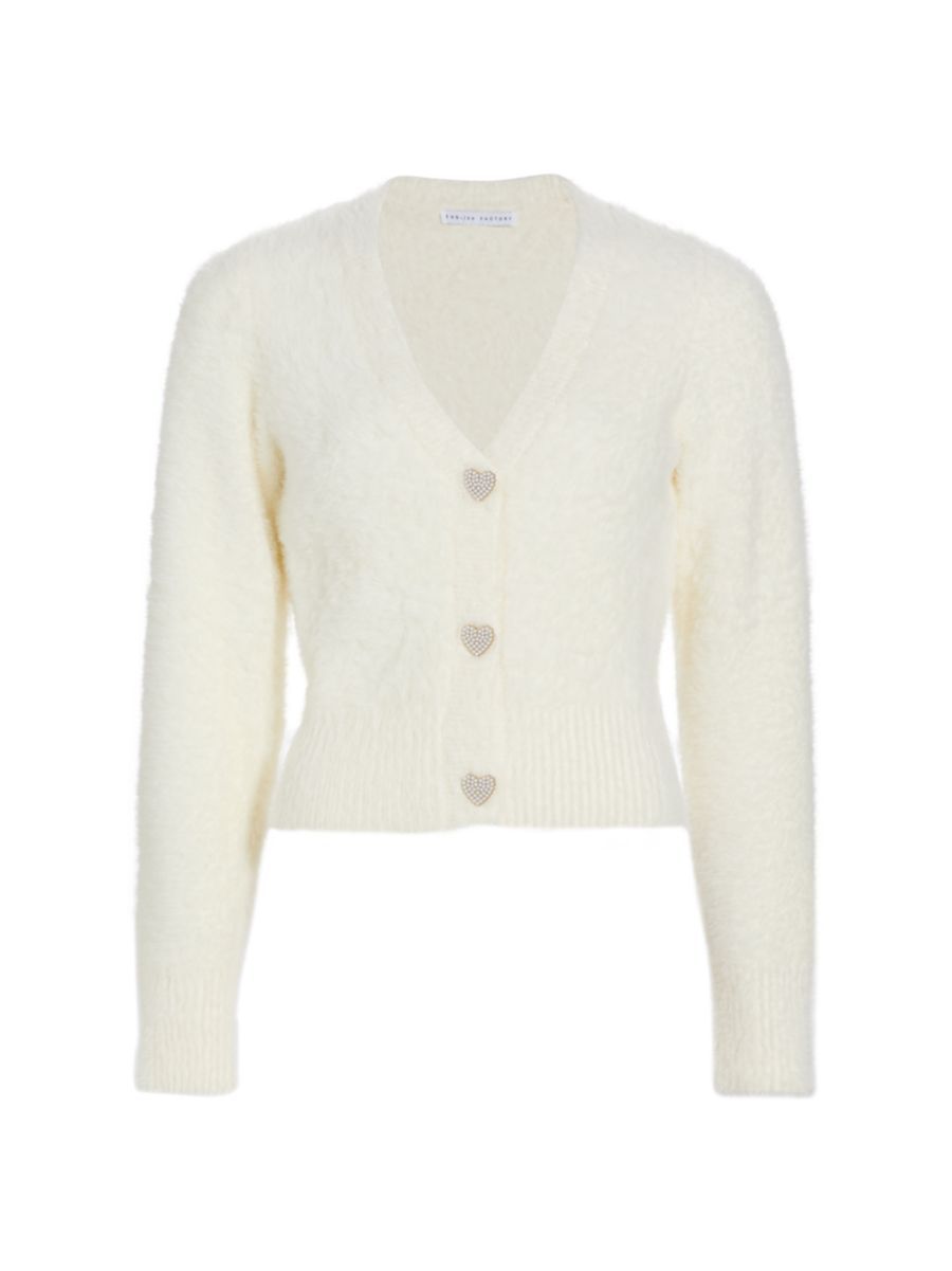 English Factory Feathered Heart Button Cardigan | Saks Fifth Avenue