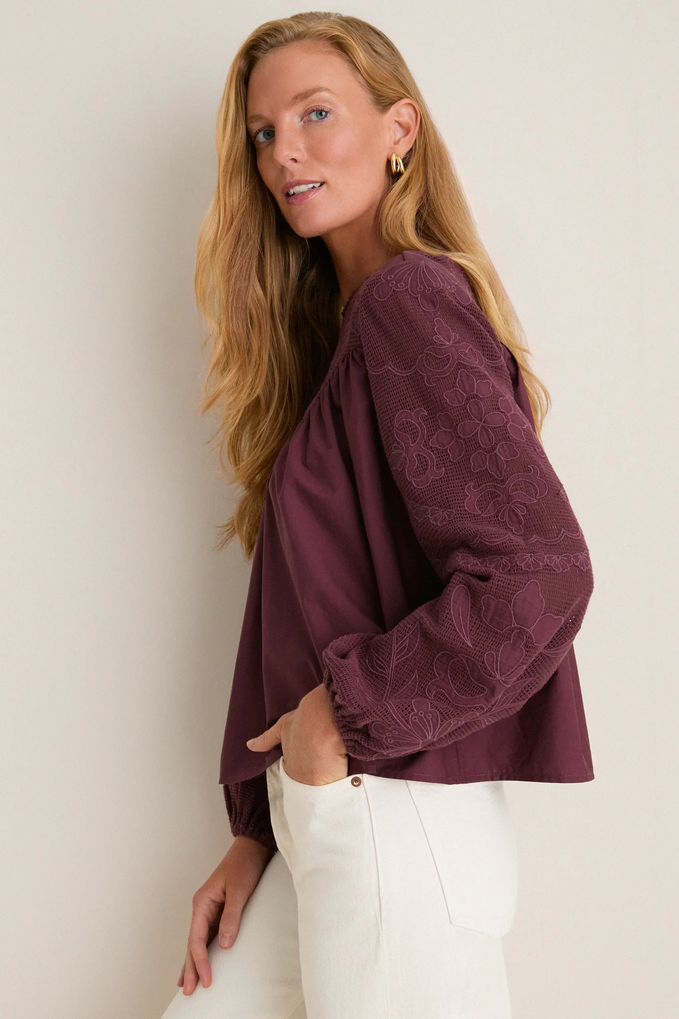 Wine Embroidered Cressida Blouse | Tuckernuck (US)