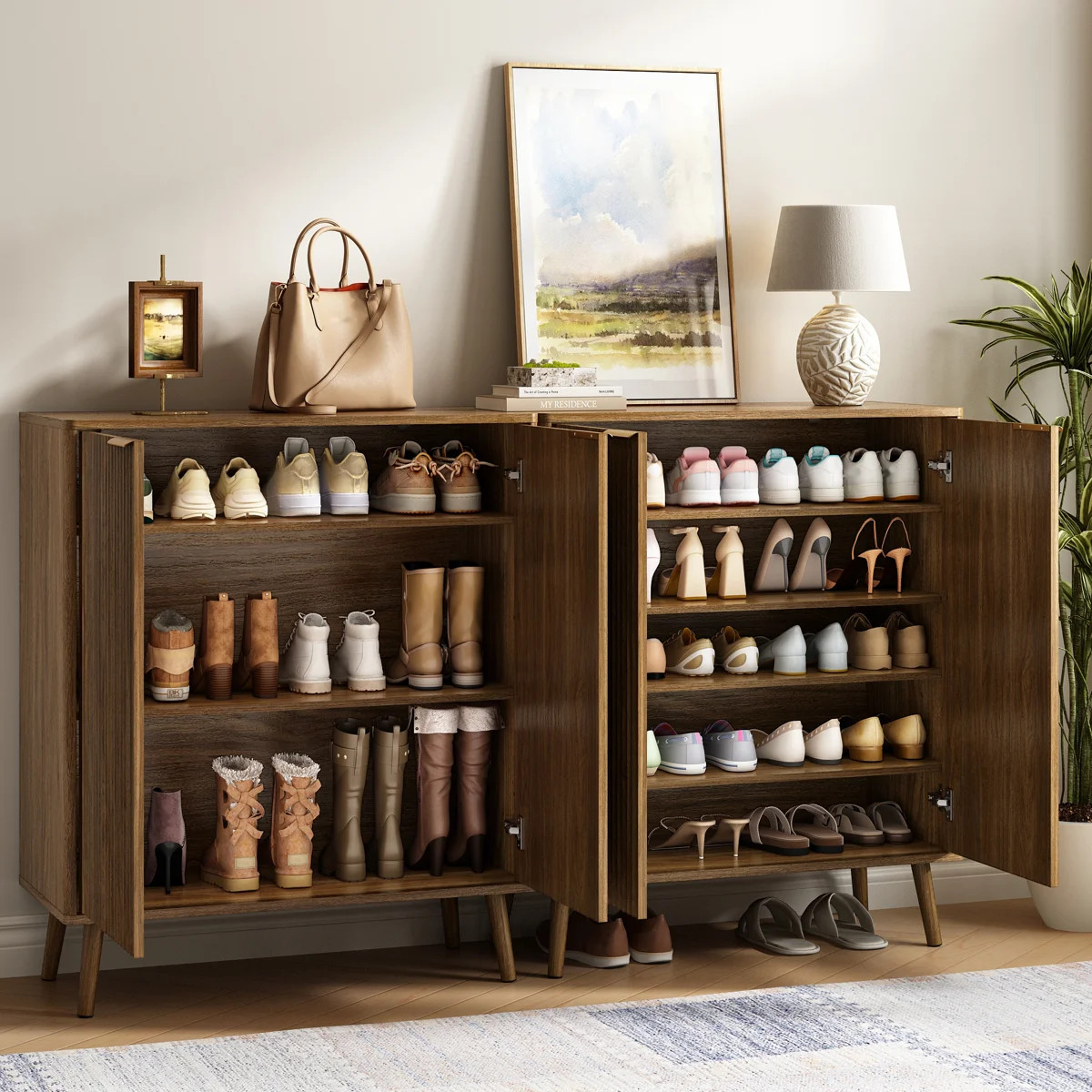48 Pair Modern Shoe Cabinet for Living Room, Fluted Shoe  Storage Cabinet with Anti-tipping Devic... | Wayfair North America