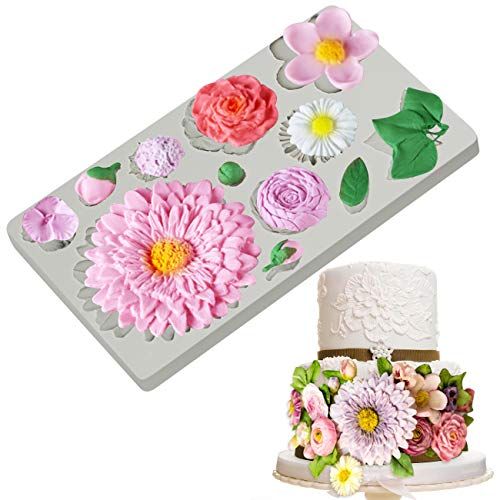 Flower and Leaf Fondant Mold for Cake Decoration,Chrysanthemum,Roses Silicone Candy Mold,Cupcake Top | Amazon (US)