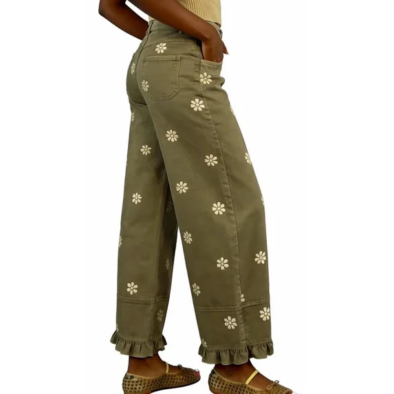 utcoco Barrel Jeans Women 2026 Floral Print Wide Leg Jeans Y2k Patchwork Baggy Boyfriend Denim Pa... | Walmart (US)