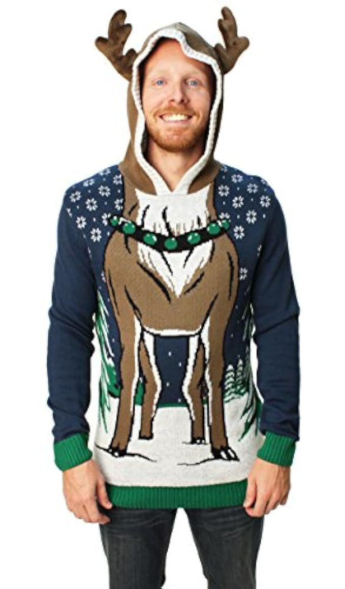 Ugly Christmas Sweater Men's Hooded Reindeer Sweater | Amazon (US)