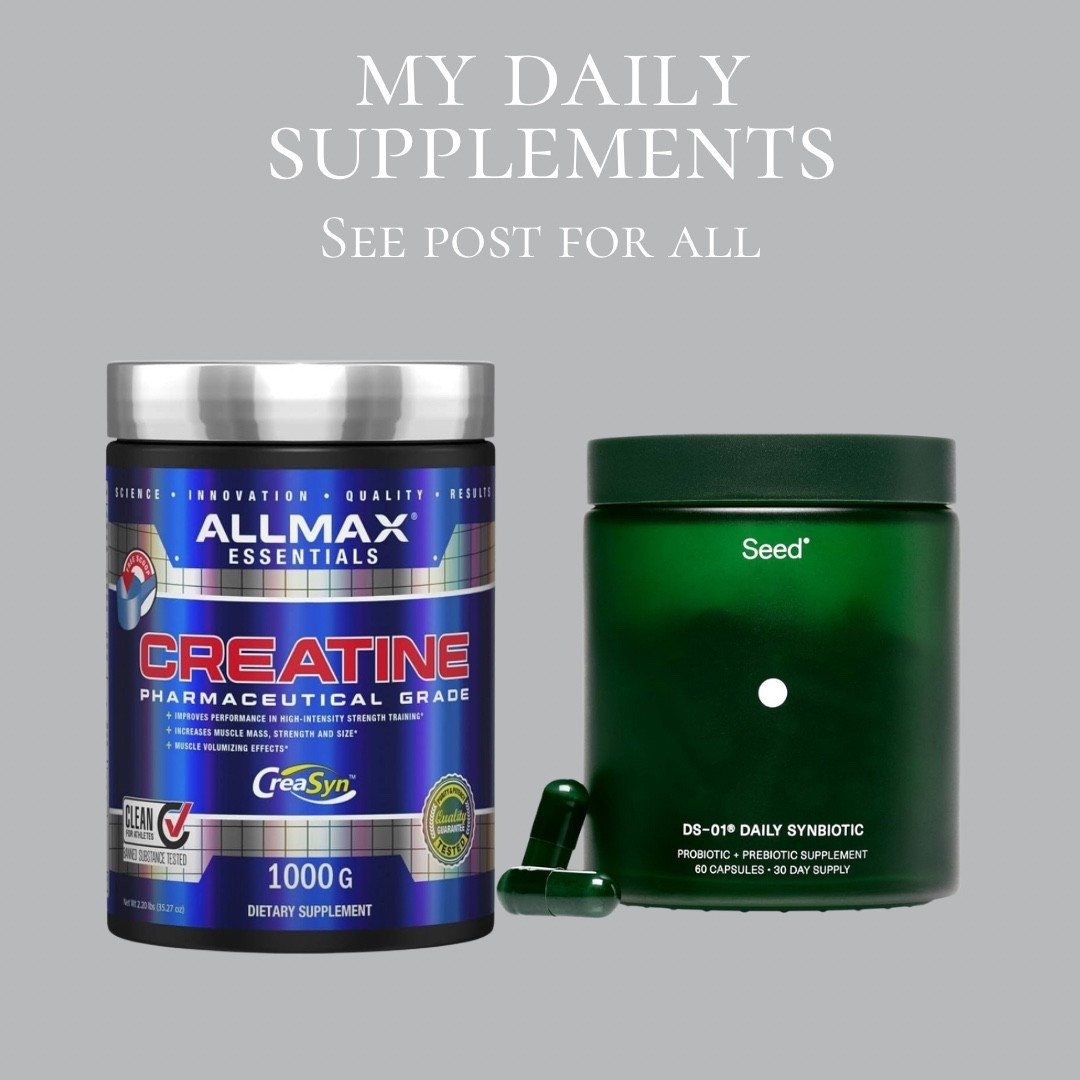 My Daily Supplements and Vitamins that I take. I have been working on Biohacking my health for the last year and figuring out what is best for my body!  Here is what I have been taking and I feel great!  (I also take an NAD+ but can’t be linked here…message me for that). As a 40 year old mom, this stuff is a life changer! 

Am: creatine and collagen in coffee. Daily vitamin and omega 3 

Mid day: relyte, mitochondria powder in water. 

Evening: magnesium and probiotic  

#LTKOver40 #LTKBeauty #LTKActive