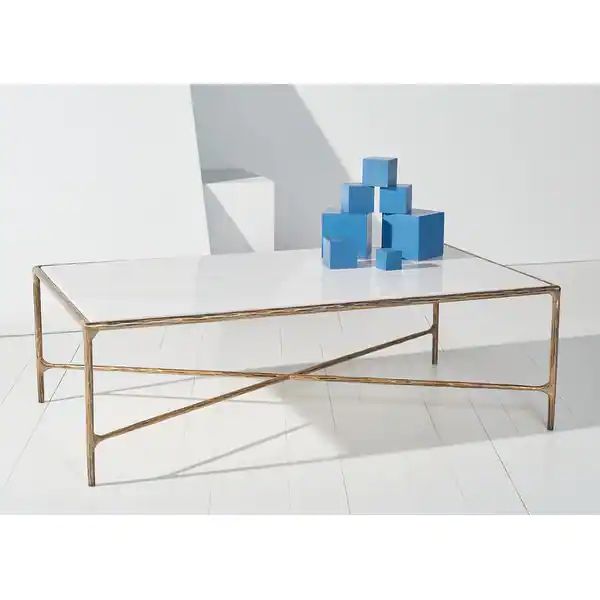 SAFAVIEH Couture Jessa Rectangle Metal Coffee Table - 48" W x 28" L x 15" H - White/Brass | Bed Bath & Beyond
