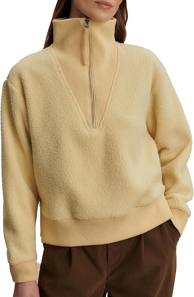 Women Fleece Sweatshirt Half Zip Turtle Neck Ribbed Hem Long Sleeve Sweatshirts Oversized Warm Pu... | Amazon (US)
